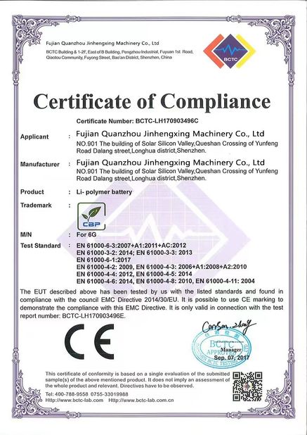 China Fujian Quanzhou Jinhengxing Machinery Co., Ltd certification